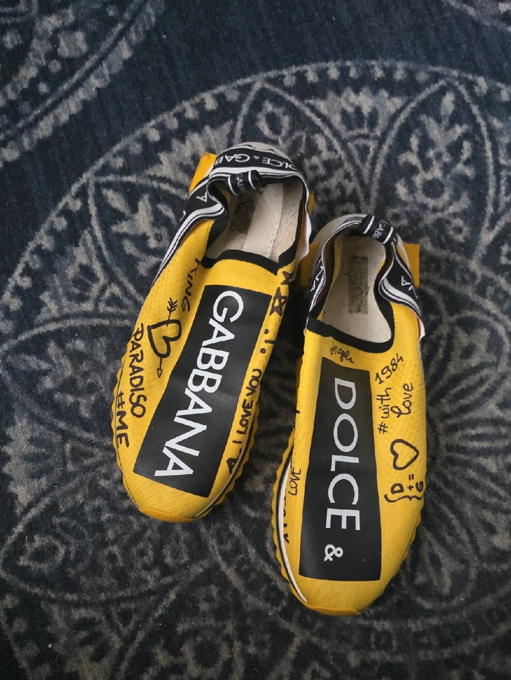 Dolce & Gabbana Yellow Canvas Men's Slip-On Sneakers with Logo Panels